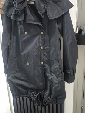 Cynthia Steffe Black Double-Breasted Trench Coat with Gold Buttons